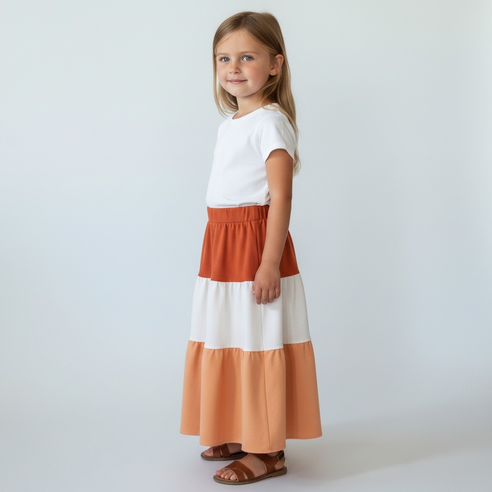 Skirt Girl 4‎ 100% Cotton Orange Colorblock Tiered Maxi Skirt Mom & Pop’s Kids